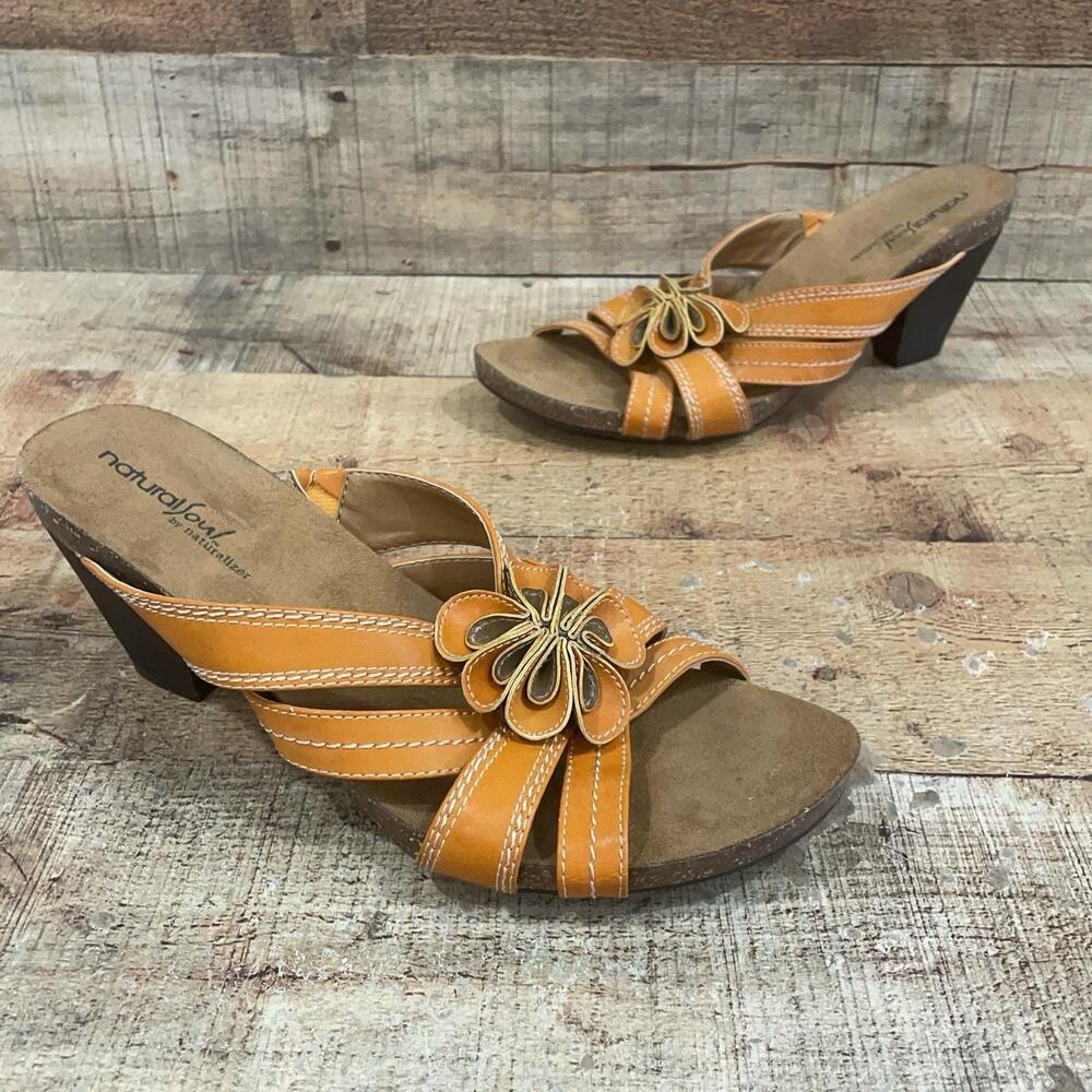 Natural Soul By Naturalizer Sandals Womens Size 10 41 Orange Strappy Wedge Shoes